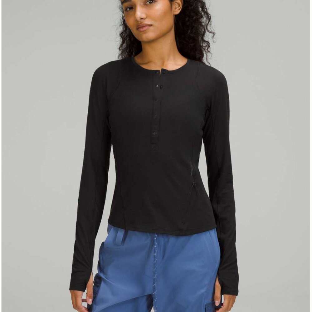Lululemon Lightweight Hiking Long Sleeve Henley Black Gray 8